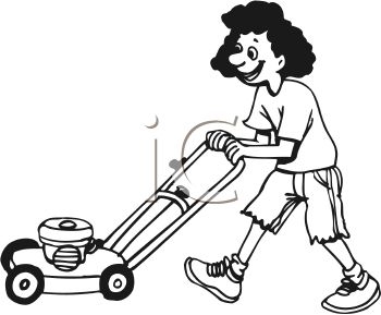 Teen Girl Mowing The Lawn Royalty Free Image Clipart