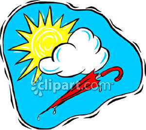 Clouds And An Umbrella Dripping Rain   Royalty Free Clipart Picture