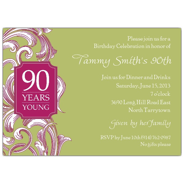 90th Birthday Border Scroll Moss Invitations   Paperstyle
