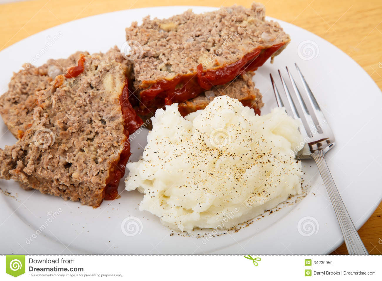 Meatloaf And Mashed Potatoes With Fork Stock Photo   Image  34230950