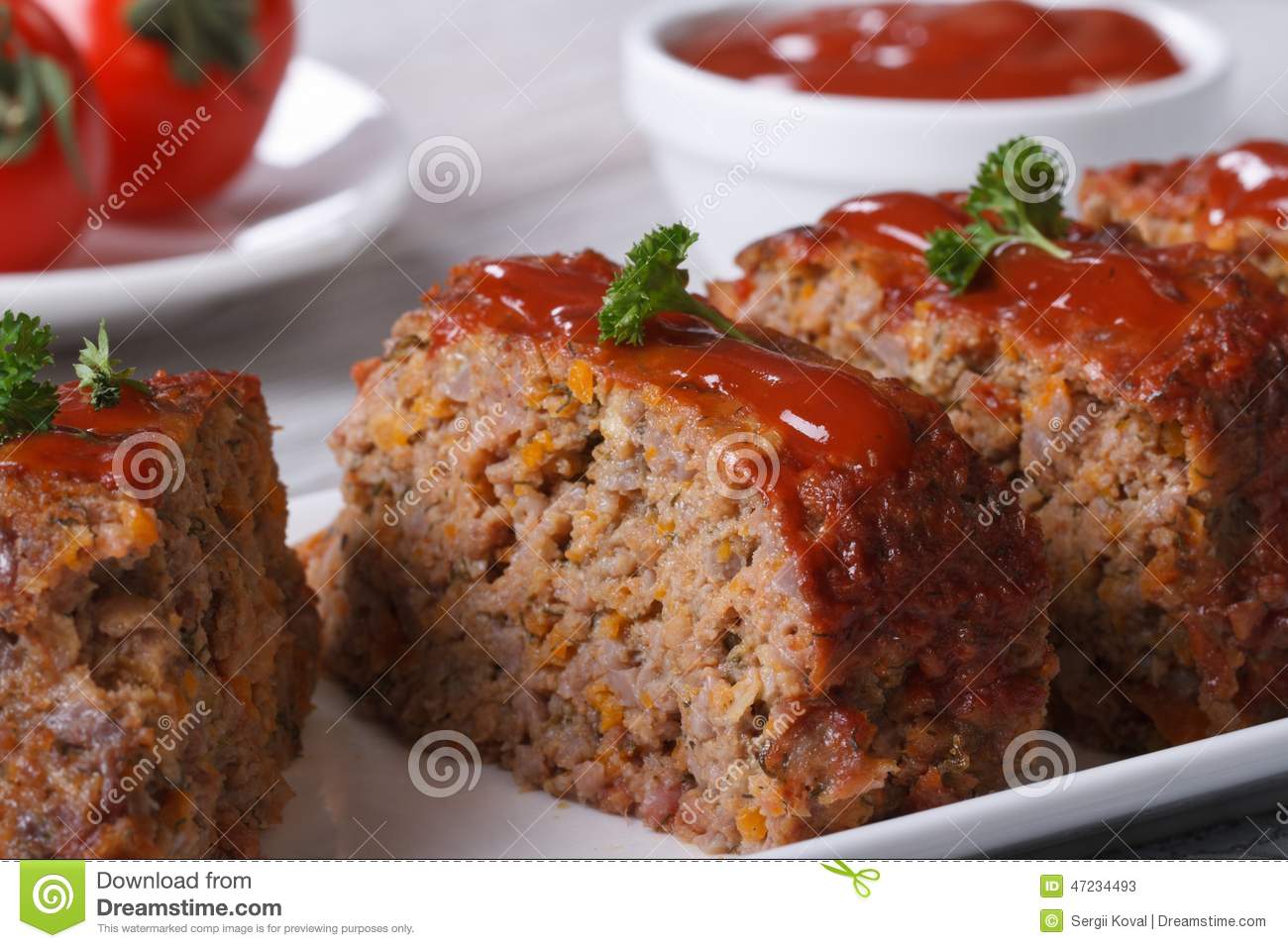 Stock Photo  Meat Loaf Closeup Sliced On A Plate Horizontal