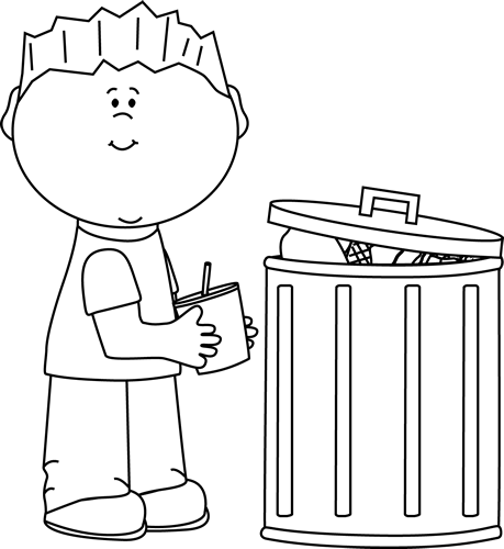 Black And White Kid Picking Up Trash Clip Art Image   Black And White