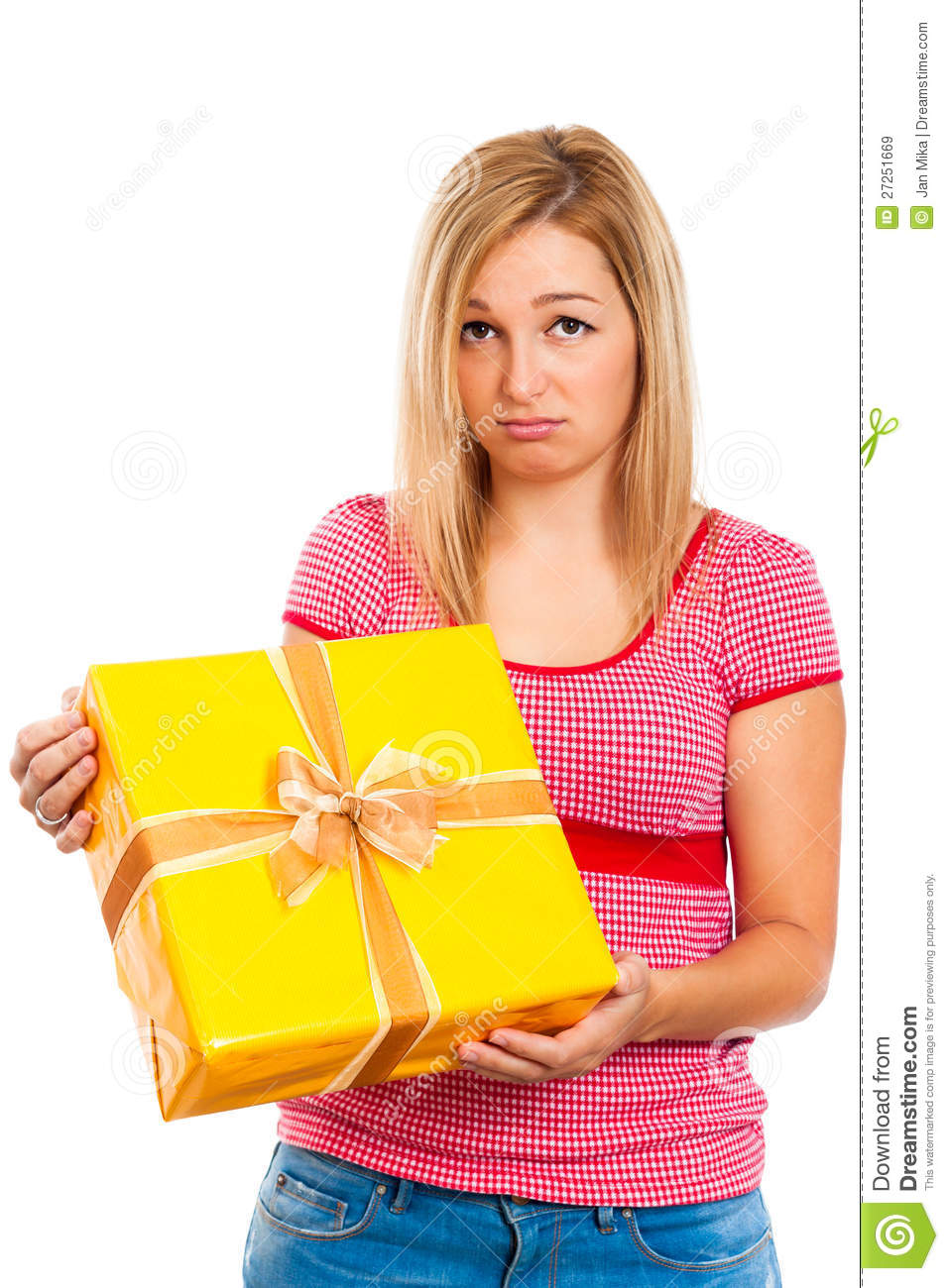 Disappointed Woman With Gift Royalty Free Stock Images   Image