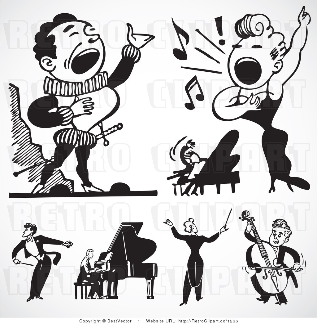 Free Black And White Retro Vector Clip Art Of A Collage Of Singers