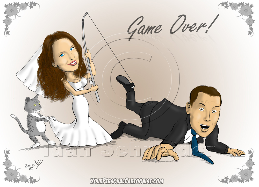 Funny Wedding Caricature   Bride Groom And A Fishing Pole   Your