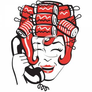 In Hair Rollers Talking On The Phone   Royalty Free Clipart Picture