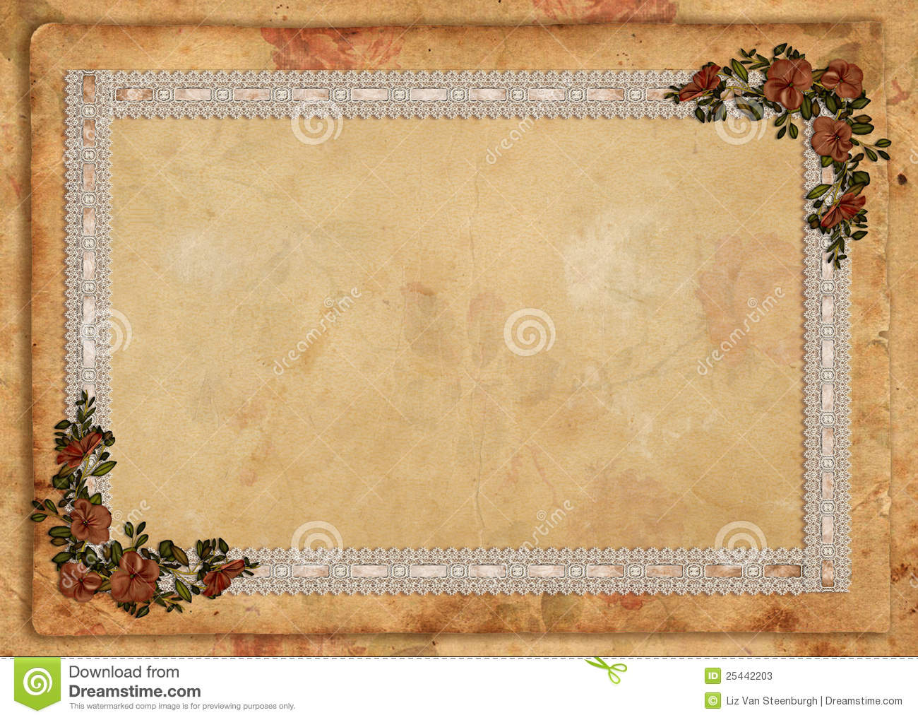 Floral Pattern Lace Border And Rust Colored Corner Floral Accents