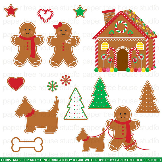 Clip Art Set Gingerbread Boy Girl Puppy By Papertreehousestudio