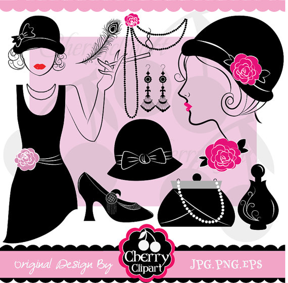 Flapper Girl Retro Party Digital Clipart Set  Personal And Commercial