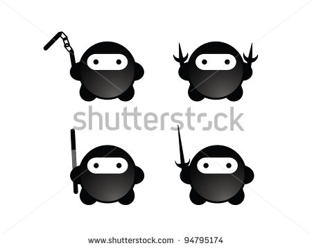 Ninja Nunchucks Clipart Four Cute Black Ninjas With Weapons    Stock