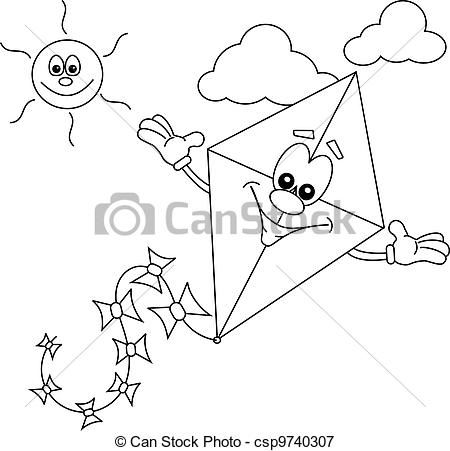 Cartoon Kite Outline For Colouring In Book Csp9740307   Search Clipart