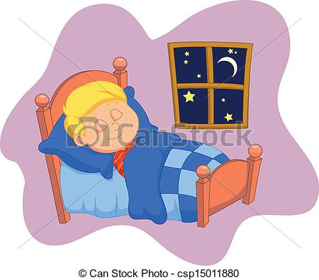 Vector Of The Boy Cartoon Was Asleep In Bed   Vector Illustration Of