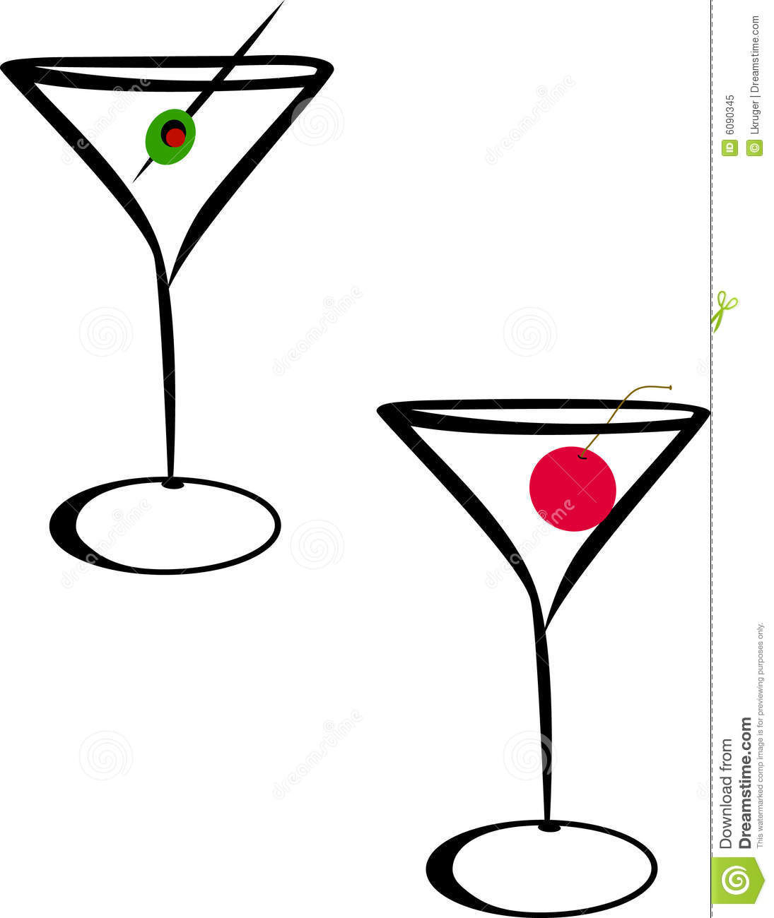 An Illustration Of Martini Glasses With Cherry And Olive Isolated On