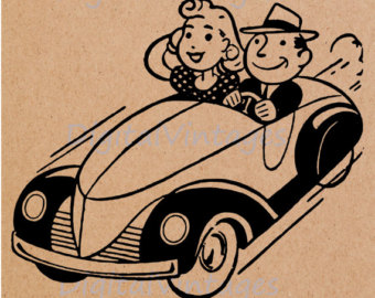 1950s Car Driving Illustration Vint Age Antique Digital Image Download