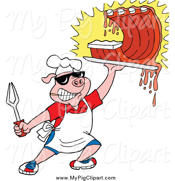 Pig Holding Up Saucy Bbq Ribs Pig Clip Art Lafftoon