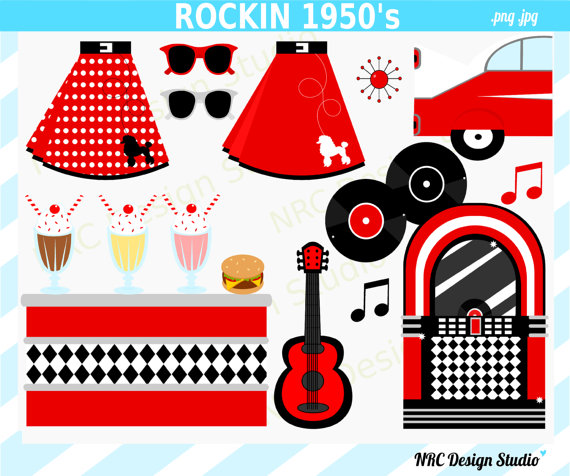 Retro Clip Art   Rockin  1950 S Sock Hop Party Clip Art   Digital 1950