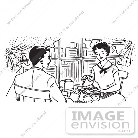 Royalty Free Clipart Illustration Of A Happy Retro Couple Dining In A