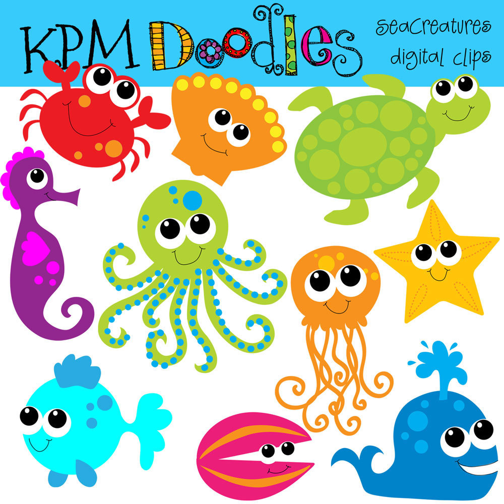 Combo Pack Bright Sea Creatures Digital Clip Art And By Kpmdoodles