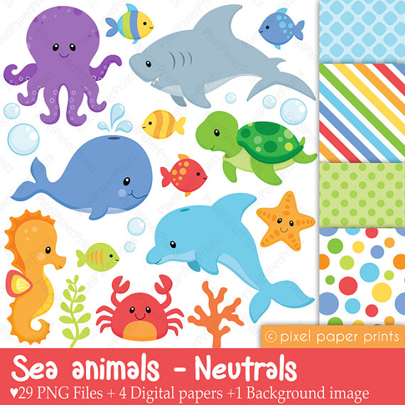 Sea Animals Neutrals Clip Art And Digital By Pixelpaperprints