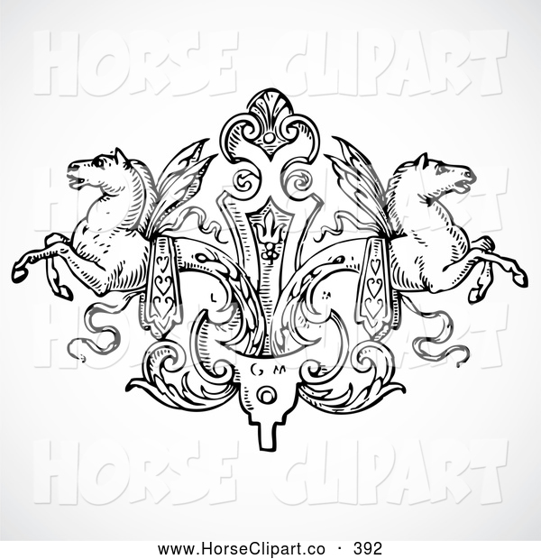Clip Art Of A Pretty Black And White Winged Horse Design Element By