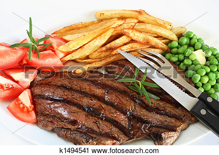 Traditional Steak Grill With Rump Steak French Fried Potato Chips