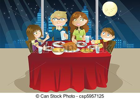 Clipart Vector Of Family Eating Dinner   A Vector Illustration Of A
