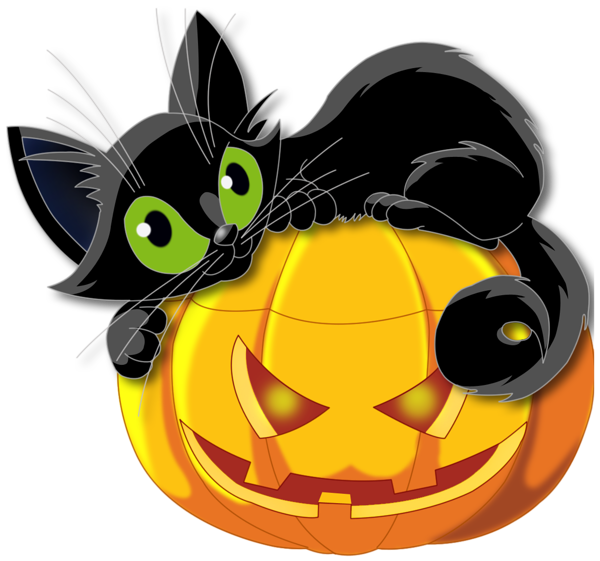 Large Transparent Halloween Pumpkin With Black Cat Clipart Png