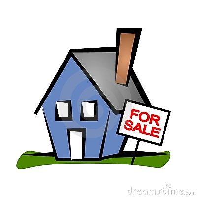 Clip Art Real Estate Illustration Of A Blue House With A For Sale Sign