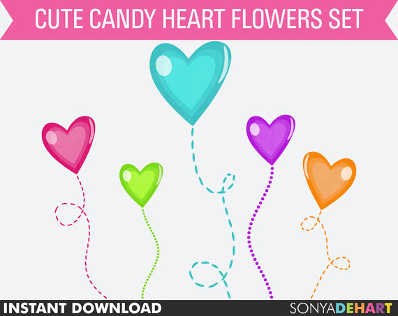 Clipart Candy Heart Flowers Flower Balloons Balloon Digital Hearts