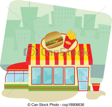 Vectors Of Fast Food Restaurant   Cartoon Illustration Of A Fast Food