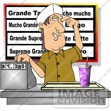 With Nose And Ear Piercings Working At A Fast Food Restaurant Clipart