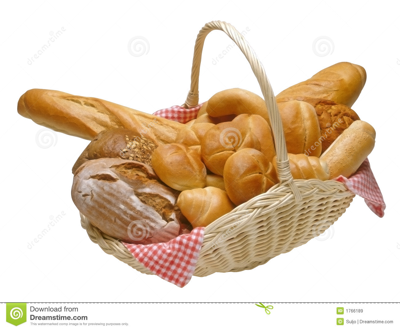 Breads And Rolls In A Wicker Basket Isolated With Clipping Path