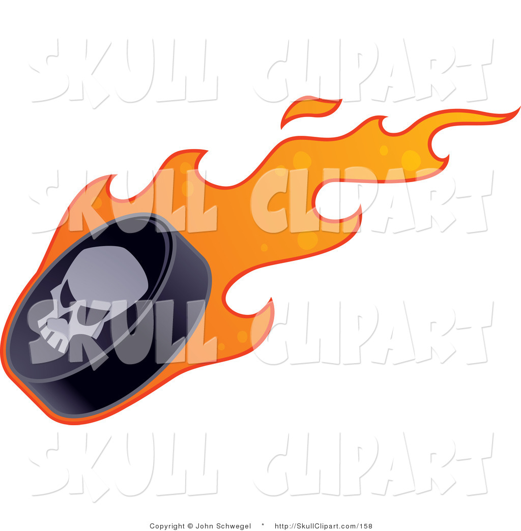 Clip Art Of A Skull On A Black Flaming Hockey Puck By John Schwegel