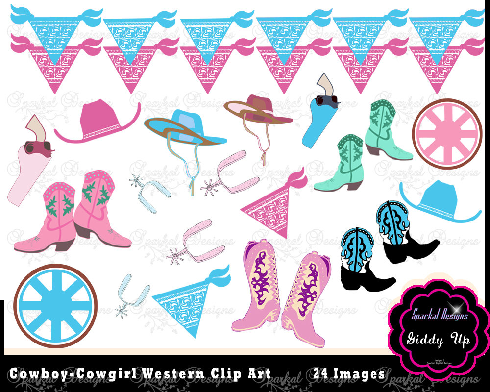 Cowboy Clip Art Cowgirl Clipart Birthday Invitation Clipart Pink