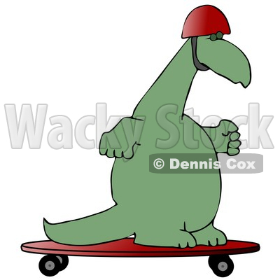 Green Dino Skateboarding And Wearing A Helmet Clipart Illustration