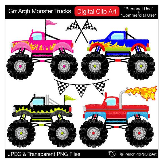 Monster Trucks Clipart Digital Clip Art   Grr Argh Monster Trucks