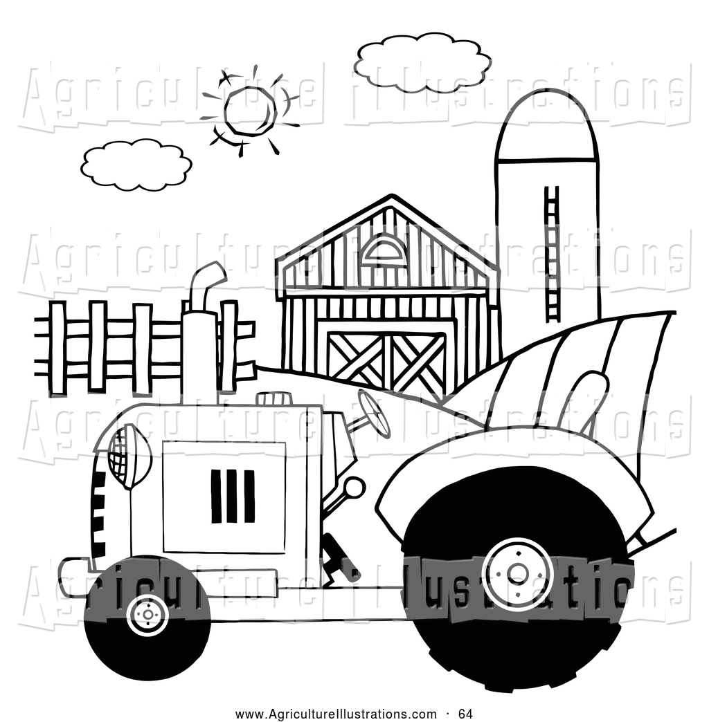 Agriculture Clipart Of A Black And White Farm Tractor In A Pasture