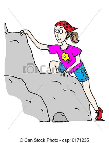 Drawings Of Climbing Girl   Determined Young Girl Climbs A Mountain