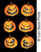 Evil Halloween Pumpkin Icon Set   Pumpkin With Carvings Of
