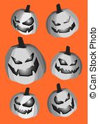 Pumpkin Smiley Faces Cut Out Isolated On Orange Background Vectors