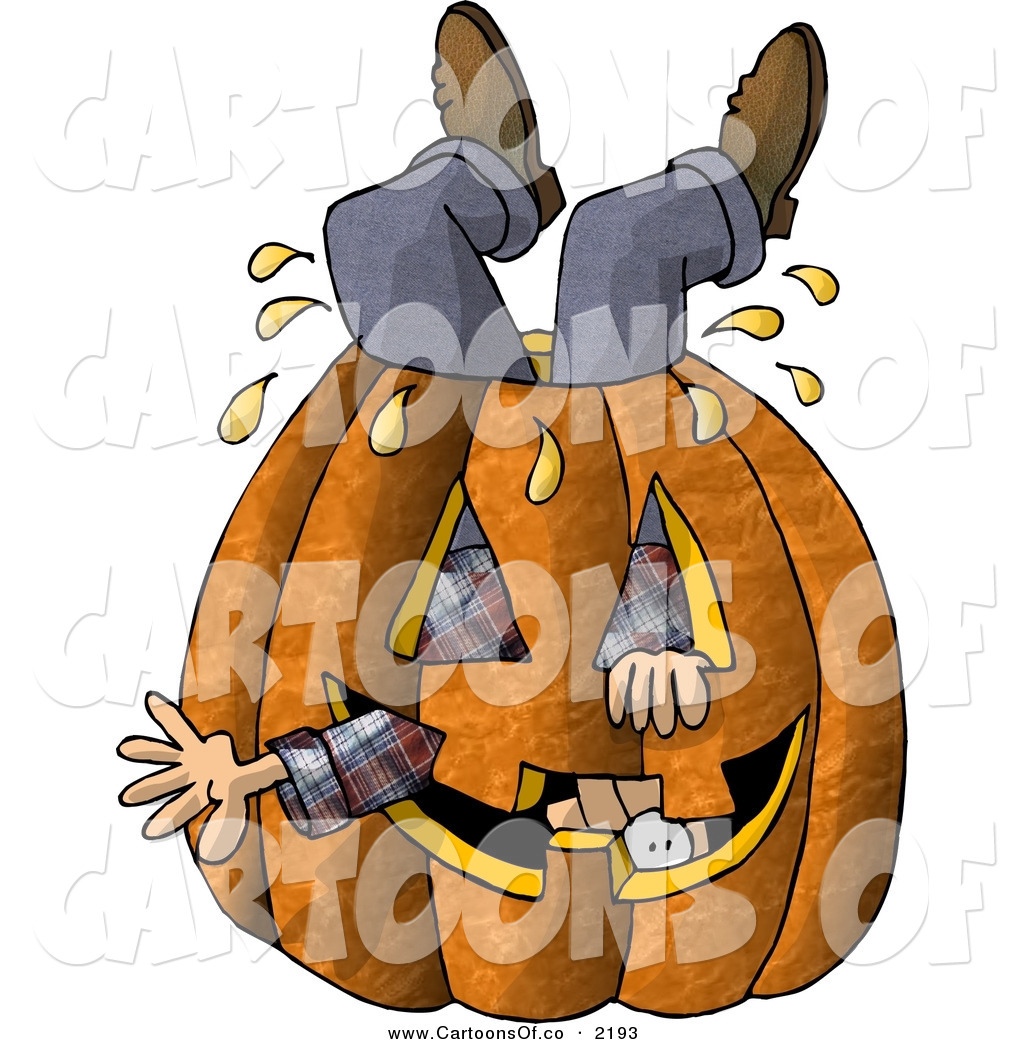 Man Stuck Inside A Big Halloween Pumpkin Jack O Lantern With A Carved