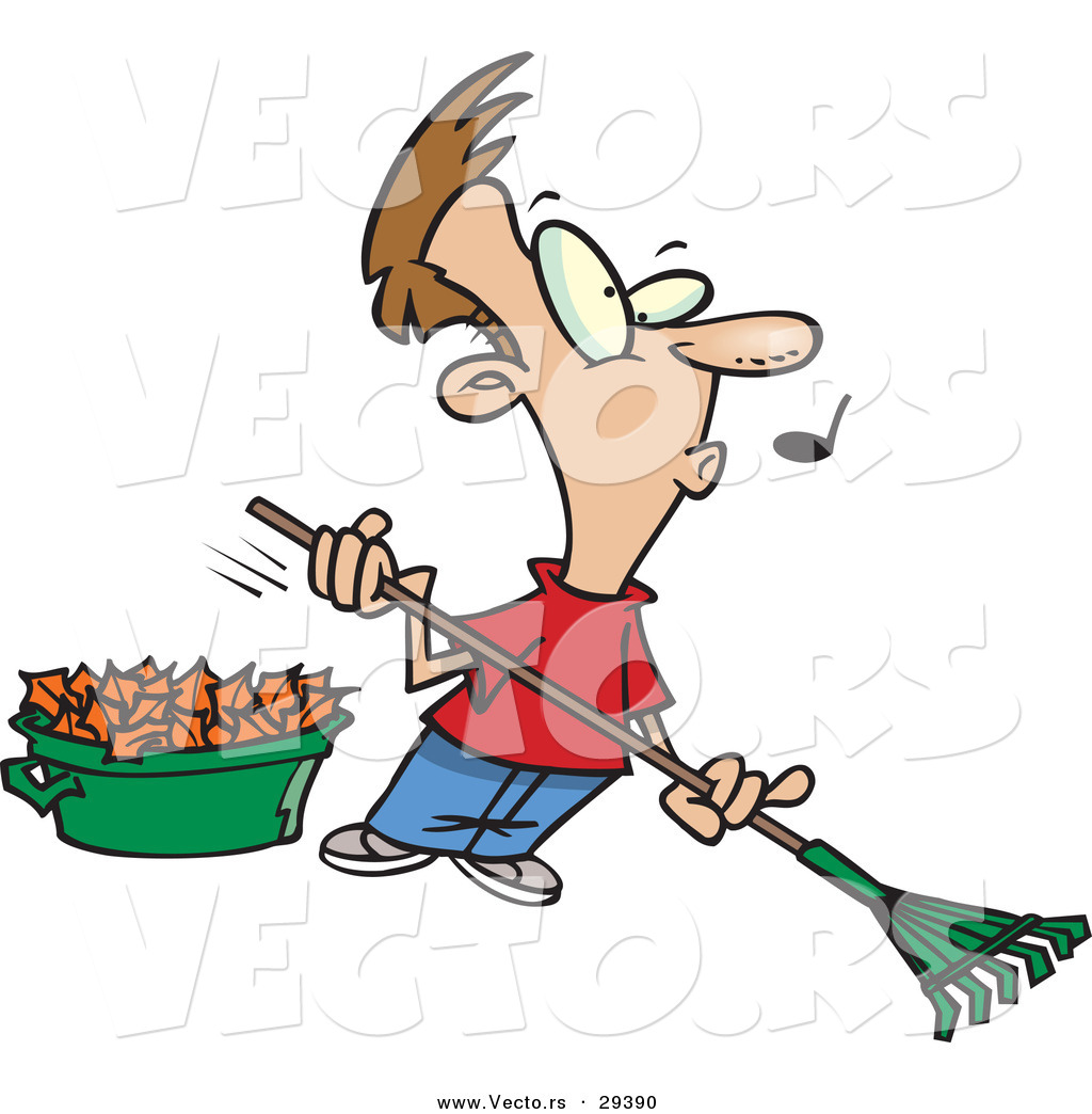 Vector Of A Whistling Cartoon Man Raking Autumn Leaves By Ron Leishman