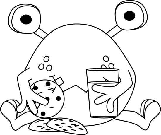 Black And White Monster Eating Cookies Clip Art Image   Black And