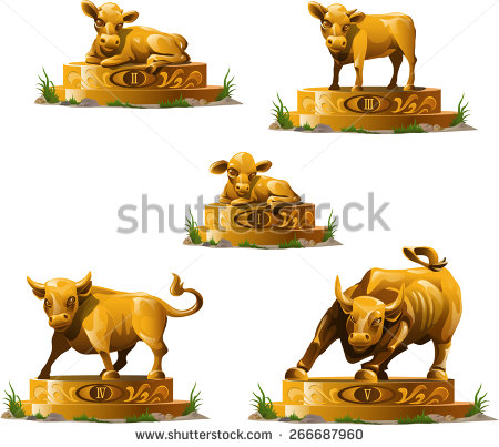 Golden Statues From The Calf To The Bull   Stock Vector