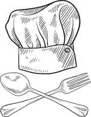 Cartoon Chef Hat And Utensils Chef Hat Sketch   Clipart