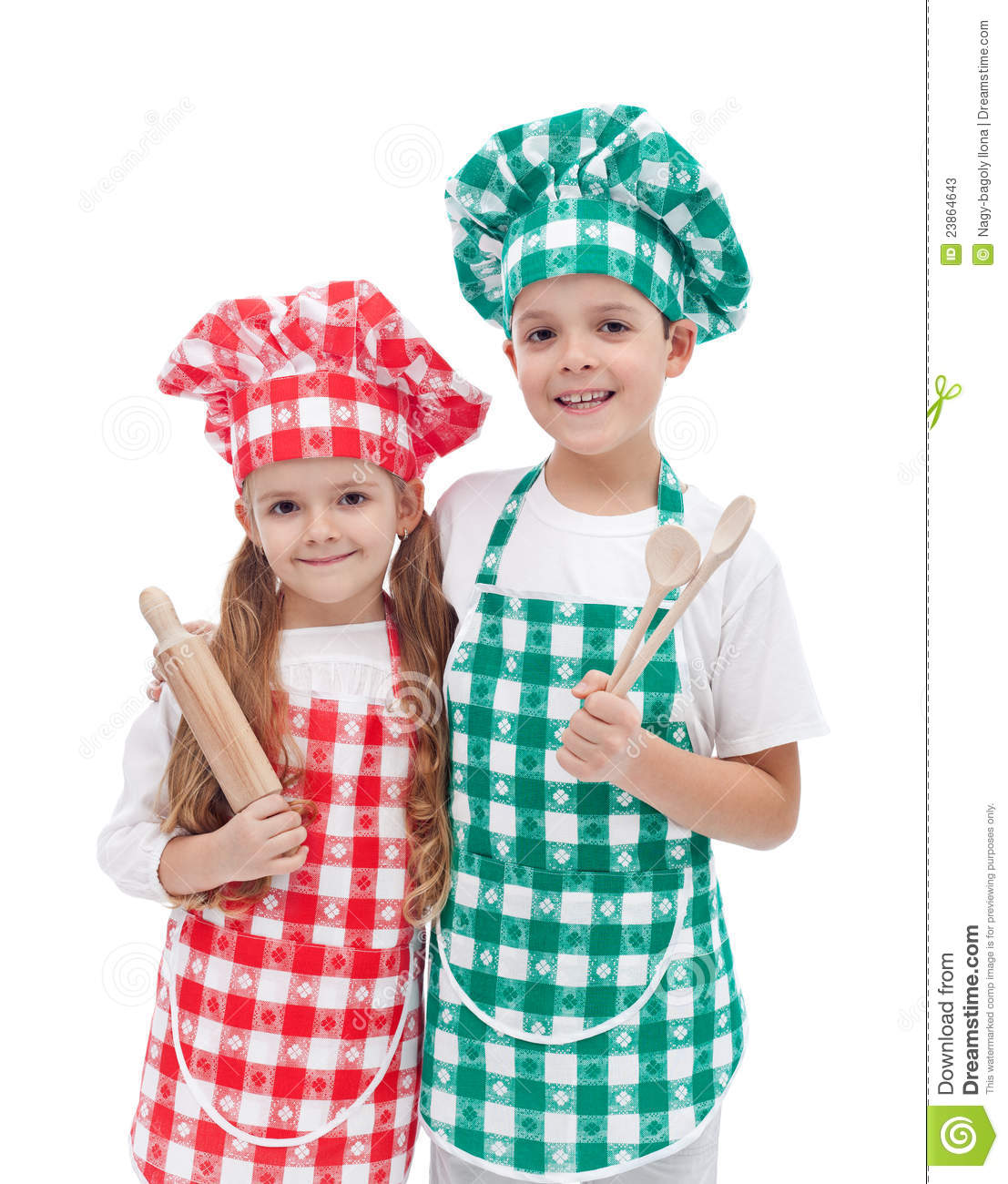 Happy Kid Chefs With Wooden Cooking Utensils Stock Photos   Image