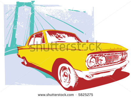 Vector Illustration Of Old Vintage Custom Collector S Car On Grunge
