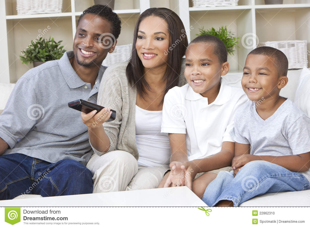 African American Family Mother   Father Parents And Two Sons Having