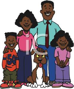 African American Family With Their Dog   Royalty Free Clipart Picture