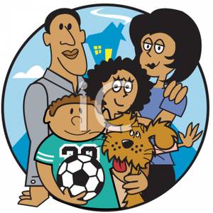 Happy African American Family With Family Dog   Royalty Free Clipart